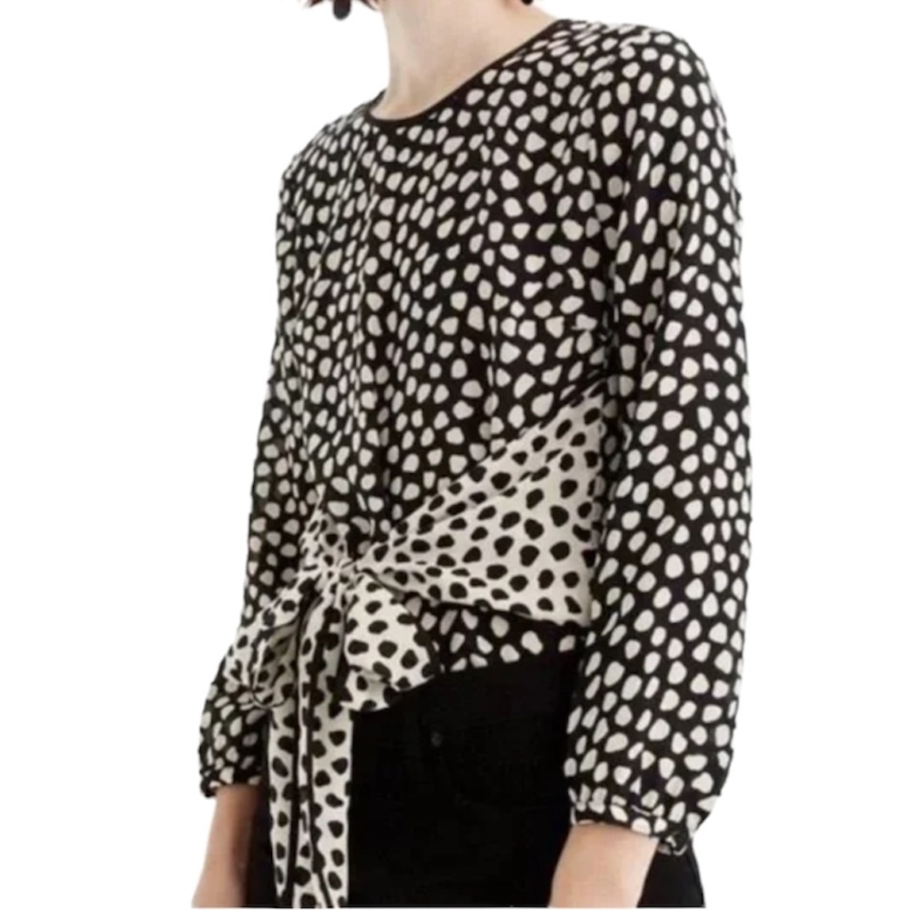 J. Crew Size 00P polka dot tie 100% silk blouse